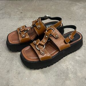 Tan Atlas Labucq Leather Chunky Platform Sandals Size US 7.5/8